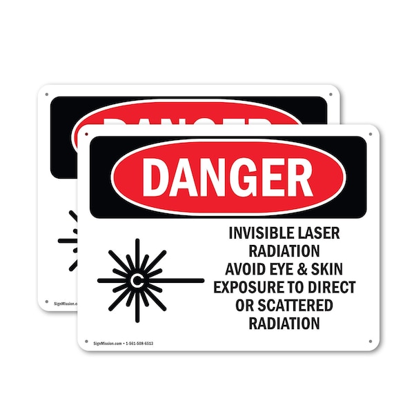 Signmission Radiation & Laser Sign, 18 in H x 24 in W, Plastic, Rectangle OS-2PACK-DS-P-1824-L-1377 - main